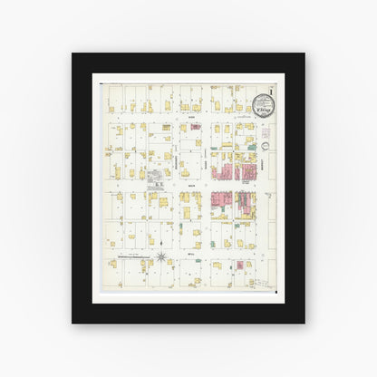 Old map wall art mockup — black gallery frame with white mat — Sanborn Fire Insurance Map from McArthur, Vinton County, Ohio (1901), Sheet #0001