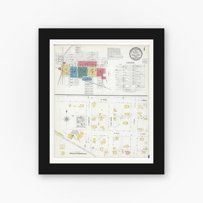 Old map wall art mockup — black gallery frame with white mat — Sanborn Fire Insurance Map from Sullivan, Moultrie County, Illinois (1907) - Complete Map Set