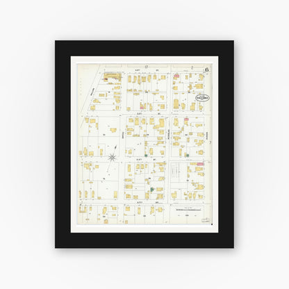 Old map wall art mockup — black gallery frame with white mat — Sanborn Fire Insurance Map from Vincennes, Knox County, Indiana (1902), Sheet #0006