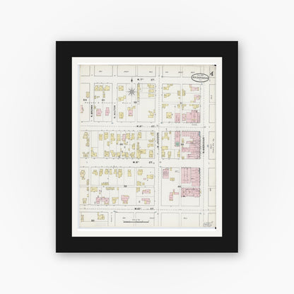 Old map wall art mockup — black gallery frame with white mat — Sanborn Fire Insurance Map from Anderson, Madison County, Indiana (1890), Sheet #0004
