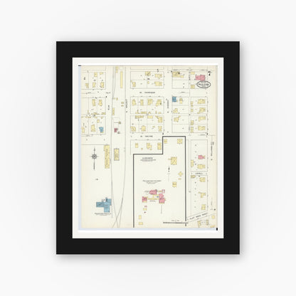Old map wall art mockup — black gallery frame with white mat — Sanborn Fire Insurance Map from Paulding, Paulding County, Ohio (1913), Sheet #0007