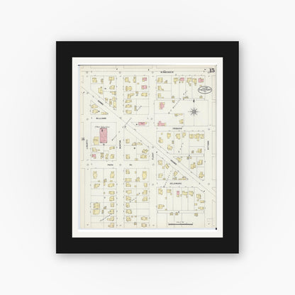 Old map wall art mockup — black gallery frame with white mat — Sanborn Fire Insurance Map from Freeport, Stephenson County, Illinois (1897), Sheet #0015