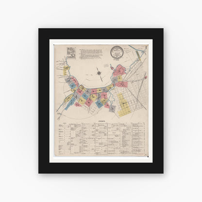 Old map wall art mockup — black gallery frame with white mat — Sanborn Fire Insurance Map from Hilo, Hawaii County, Hawaii (1921) — Complete Set
