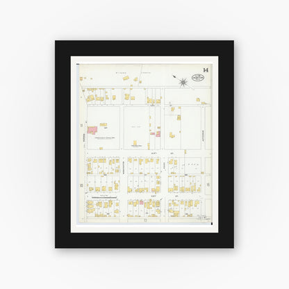 Old map wall art mockup — black gallery frame with white mat — Sanborn Fire Insurance Map from Ironton, Lawrence County, Ohio (1904), Sheet #0014