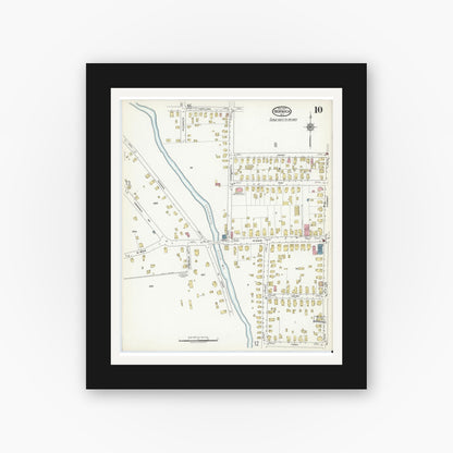 Old map wall art mockup — black gallery frame with white mat — Sanborn Fire Insurance Map from Norwich, Chenango County, New York (1917), Sheet #0010