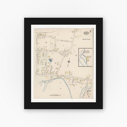 Old map wall art mockup — black gallery frame with white mat — Sanborn Fire Insurance Map from Medway, Norfolk County, Massachusetts (1922), Sheet #0005