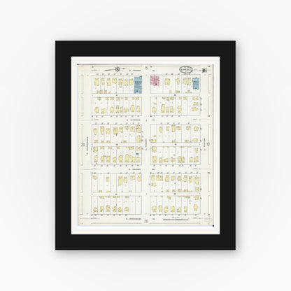 Old map wall art mockup — black gallery frame with white mat — Sanborn Fire Insurance Map from Kankakee, Kankakee County, Illinois (1914), Sheet #0016