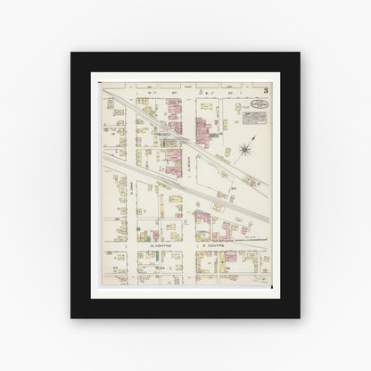 Old map wall art mockup — black gallery frame with white mat — Sanborn Fire Insurance Map from London, Madison County, Ohio (1885), Sheet #0003