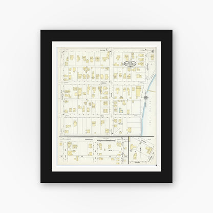 Old map wall art mockup — black gallery frame with white mat — Sanborn Fire Insurance Map from West Palm Beach, Dade County, Florida (1912), Sheet #0004