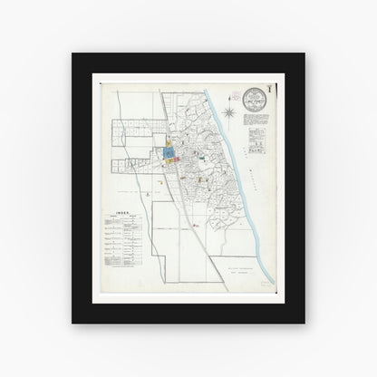 Old map wall art mockup — black gallery frame with white mat — Sanborn Fire Insurance Map from Lake Forest, Lake County, Illinois (1904) - Complete Map Set