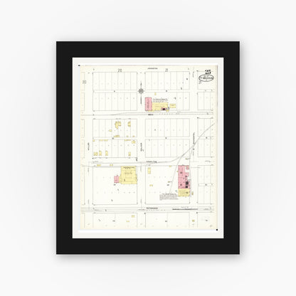 Old map wall art mockup — black gallery frame with white mat — Sanborn Fire Insurance Map from Fort Madison, Lee County, Iowa (1913), Sheet #0025
