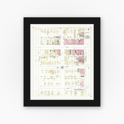 Old map wall art mockup — black gallery frame with white mat — Sanborn Fire Insurance Map from Le Mars, Plymouth County, Iowa (1907), Sheet #0004