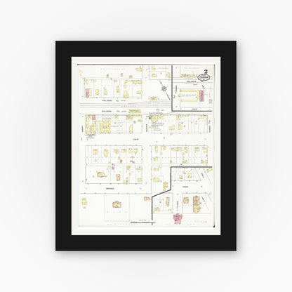 Old map wall art mockup — black gallery frame with white mat — Sanborn Fire Insurance Map from Ossian, Winneshiek County, Iowa (1914), Sheet #0002