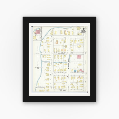 Old map wall art mockup — black gallery frame with white mat — Sanborn Fire Insurance Map from Owosso, Shiawassee County, Michigan (1915), Sheet #0016