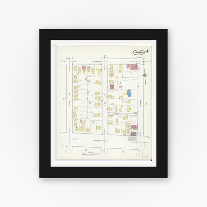 Old map wall art mockup — black gallery frame with white mat — Sanborn Fire Insurance Map from Cuyahoga Falls, Summit County, Ohio (1916), Sheet #0004