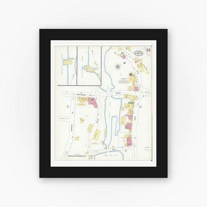 Old map wall art mockup — black gallery frame with white mat — Sanborn Fire Insurance Map from Glen Cove, Nassau County, New York (1908), Sheet #0011