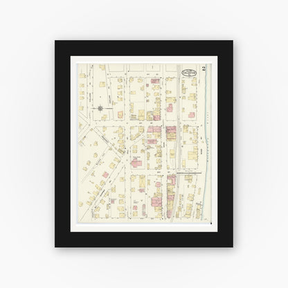 Old map wall art mockup — black gallery frame with white mat — Sanborn Fire Insurance Map from Emlenton, Venango County, Pennsylvania (1910), Sheet #0002