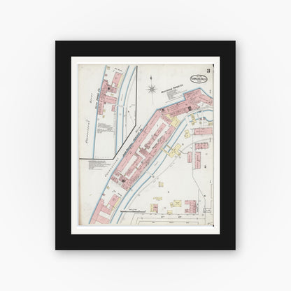 Old map wall art mockup — black gallery frame with white mat — Sanborn Fire Insurance Map from Turners Falls, Franklin County, Massachusetts (1889), Sheet #0003