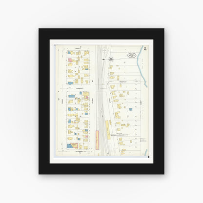 Old map wall art mockup — black gallery frame with white mat — Sanborn Fire Insurance Map from Beloit, Rock County, Wisconsin (1908), Sheet #0005