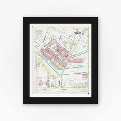 Old map wall art mockup — black gallery frame with white mat — Sanborn Fire Insurance Map from Springfield, Clark County, Ohio (1891), Sheet #0022
