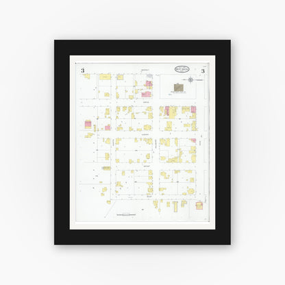 Old map wall art mockup — black gallery frame with white mat — Sanborn Fire Insurance Map from West Union, Adams County, Ohio (1930), Sheet #0003