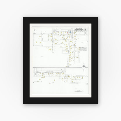Old map wall art mockup — black gallery frame with white mat — Sanborn Fire Insurance Map from Grand Prairie, Dallas County, Texas (1929), Sheet #0008