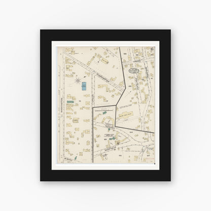 Old map wall art mockup — black gallery frame with white mat — Sanborn Fire Insurance Map from Quincy, Norfolk County, Massachusetts (1885), Sheet #0006