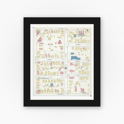 Old map wall art mockup — black gallery frame with white mat — Sanborn Fire Insurance Map from Ann Arbor, Washtenaw County, Michigan (1916), Sheet #0008