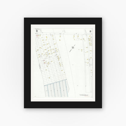 Old map wall art mockup — black gallery frame with white mat — Sanborn Fire Insurance Map from Northfield, Atlantic County, New Jersey (1933), Sheet #0008