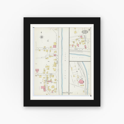 Old map wall art mockup — black gallery frame with white mat — Sanborn Fire Insurance Map from Pomeroy, Meigs County, Ohio (1893), Sheet #0007