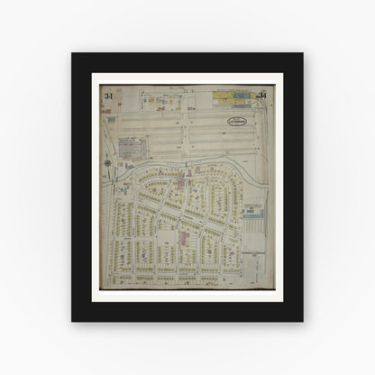 Old map wall art mockup — black gallery frame with white mat — Sanborn Fire Insurance Map from Lackawanna, Erie County, New York (1950), Sheet #0034