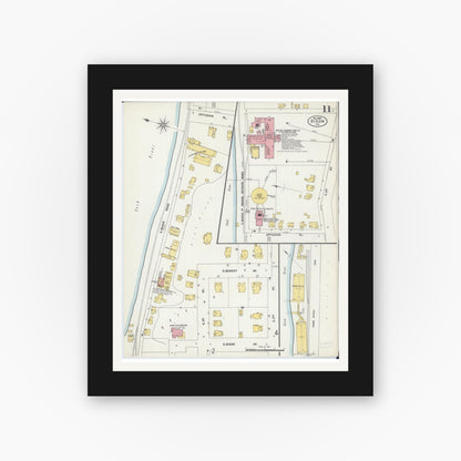 Old map wall art mockup — black gallery frame with white mat — Sanborn Fire Insurance Map from Dixon, Lee County, Illinois (1902), Sheet #0011