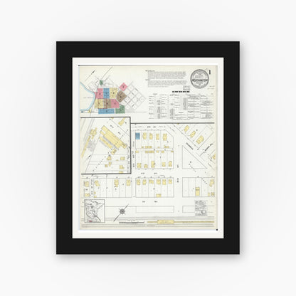 Old map wall art mockup — black gallery frame with white mat — Sanborn Fire Insurance Map from Worthington, Nobles County, Minnesota (1917) - Complete Map Set