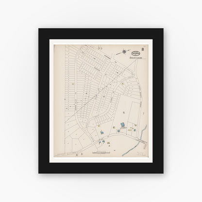 Old map wall art mockup — black gallery frame with white mat — Sanborn Fire Insurance Map from Hatboro, Montgomery County, Pennsylvania (1922), Sheet #0008