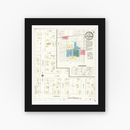 Old map wall art mockup — black gallery frame with white mat — Sanborn Fire Insurance Map from Jefferson, Greene County, Iowa (1909), Sheet #0001
