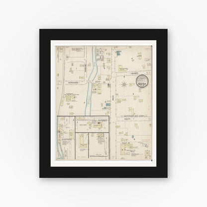 Old map wall art mockup — black gallery frame with white mat — Sanborn Fire Insurance Map from Hunter, Greene County, New York (1887), Sheet #0001