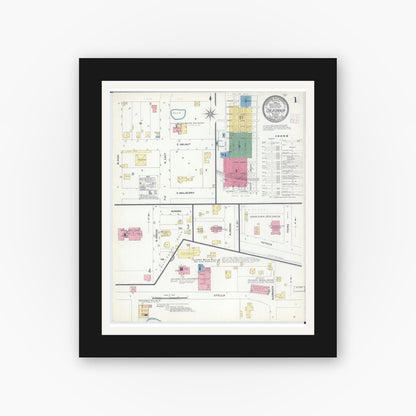 Old map wall art mockup — black gallery frame with white mat — Sanborn Fire Insurance Map from California, Moniteau County, Missouri (1908) - Complete Map Set