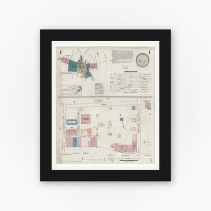 Old map wall art mockup — black gallery frame with white mat — Sanborn Fire Insurance Map from Forest City, Rutherford County, North Carolina (1925) - Complete Map Set