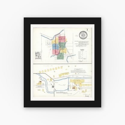 Old map wall art mockup — black gallery frame with white mat — Sanborn Fire Insurance Map from Willits, Mendocino County, California (1911) - Complete Map Set