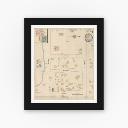 Old map wall art mockup — black gallery frame with white mat — Sanborn Fire Insurance Map from Vacaville, Solano County, California (1886) - Complete Map Set
