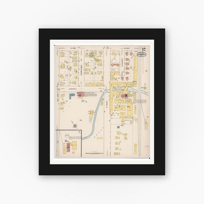Old map wall art mockup — black gallery frame with white mat — Sanborn Fire Insurance Map from Dowagiac, Cass County, Michigan (1922), Sheet #0017
