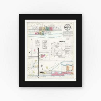 Old map wall art mockup — black gallery frame with white mat — Sanborn Fire Insurance Map from Marseilles, La Salle County, Illinois (1913) - Complete Map Set