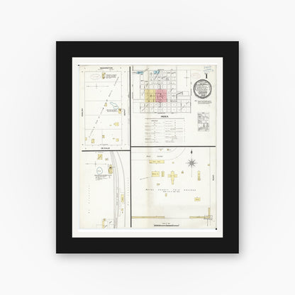 Old map wall art mockup — black gallery frame with white mat — Sanborn Fire Insurance Map from Corydon, Wayne County, Iowa (1898) â€” Complete Set