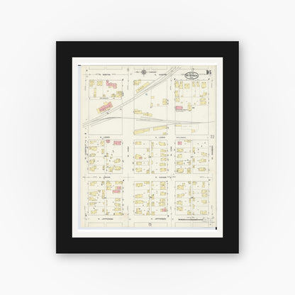 Old map wall art mockup — black gallery frame with white mat — Sanborn Fire Insurance Map from Mount Vernon, Knox County, Ohio (1913), Sheet #0016