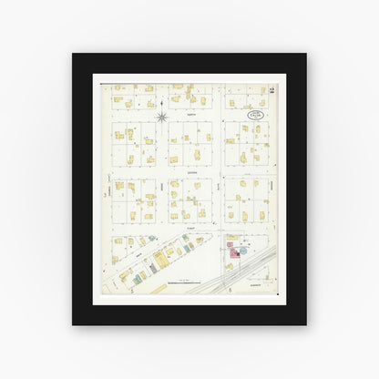 Old map wall art mockup — black gallery frame with white mat — Sanborn Fire Insurance Map from Galva, Henry County, Illinois (1907), Sheet #0002