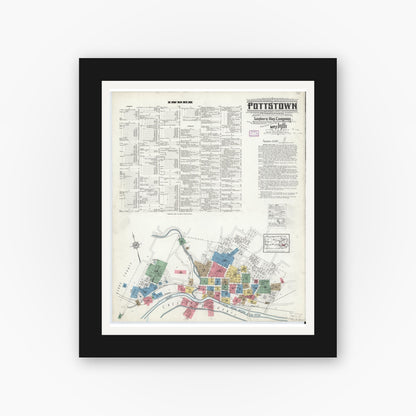 Old map wall art mockup — black gallery frame with white mat — Sanborn Fire Insurance Map from Pottstown, Montgomery County, Pennsylvania (1916) - Complete Map Set
