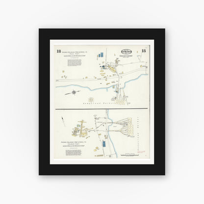 Old map wall art mockup — black gallery frame with white mat — Sanborn Fire Insurance Map from Port Washington, Nassau County, New York (1925), Sheet #0018