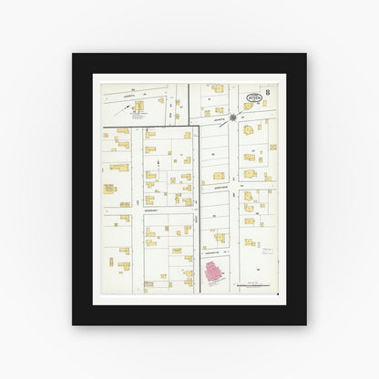 Old map wall art mockup — black gallery frame with white mat — Sanborn Fire Insurance Map from Ayden, Pitt County, North Carolina (1919), Sheet #0008