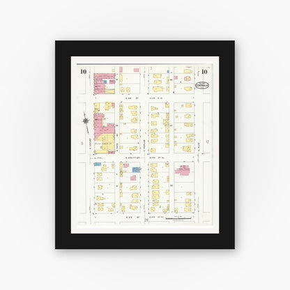 Old map wall art mockup — black gallery frame with white mat — Sanborn Fire Insurance Map from Centralia, Marion, Clinton, Jefferson, and Washington Counties, Illinois (1924), Sheet #0010