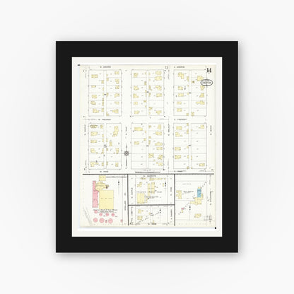 Old map wall art mockup — black gallery frame with white mat — Sanborn Fire Insurance Map from Creston, Union County, Iowa (1913), Sheet #0014